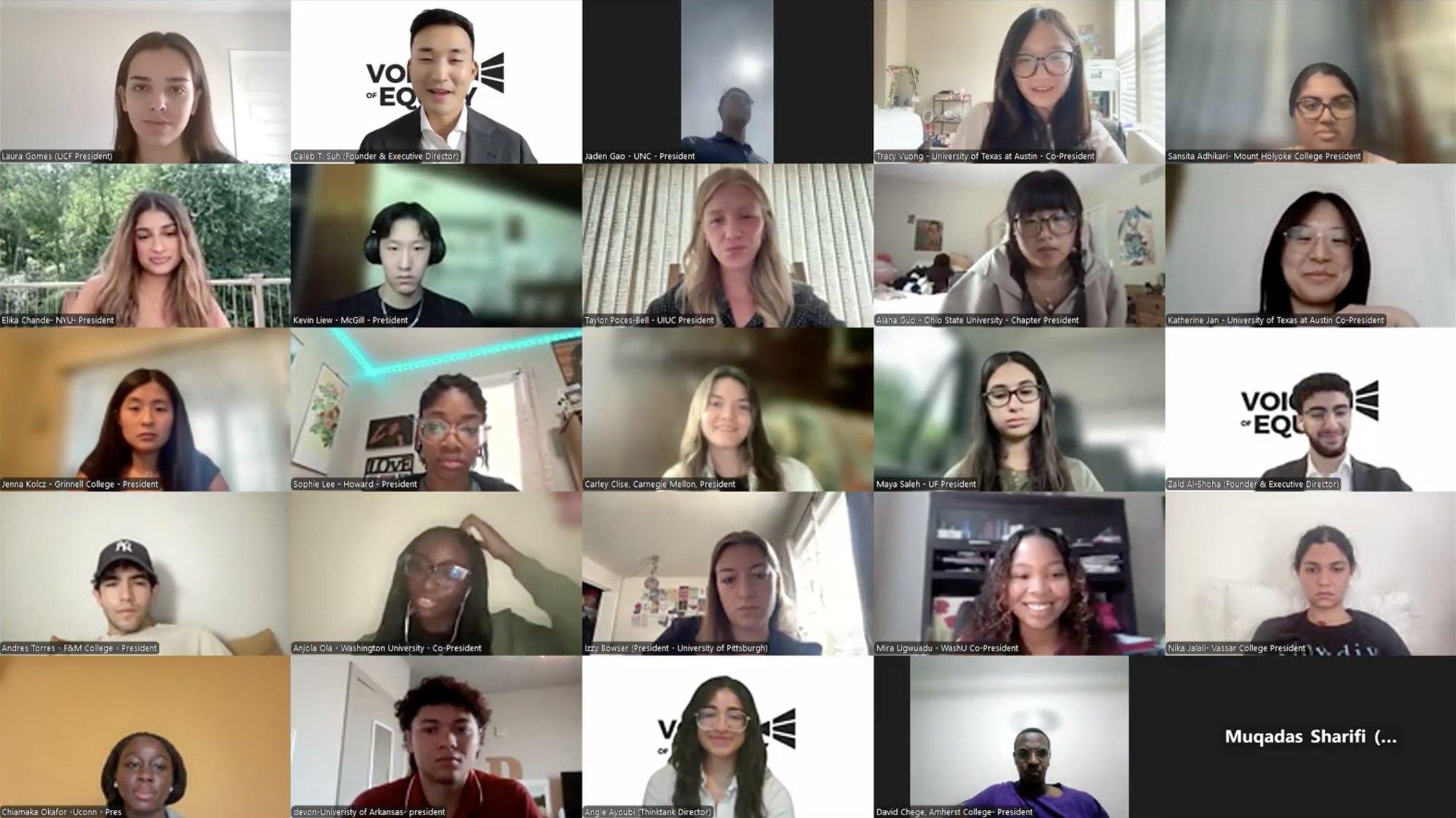 Chapter presidents from across the country on a national Zoom call